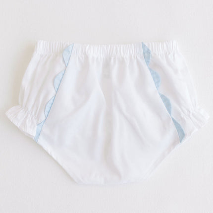White diaper covers with blue trim on a light gray background