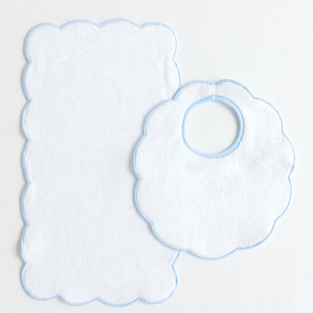 Terry Tots Bib & Burp Sets - Pink Scalloped Edge