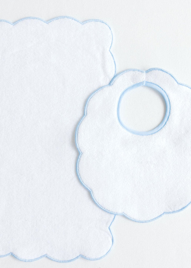 Terry Tots Bib & Burp Sets - Pink Scalloped Edge