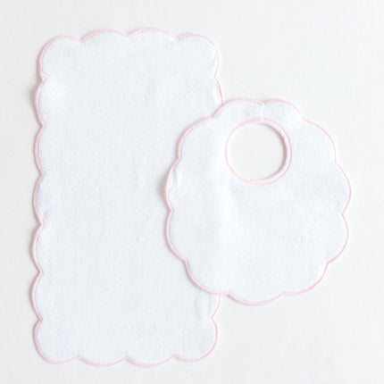 Terry Tots Bib & Burp Sets - Pink Scalloped Edge