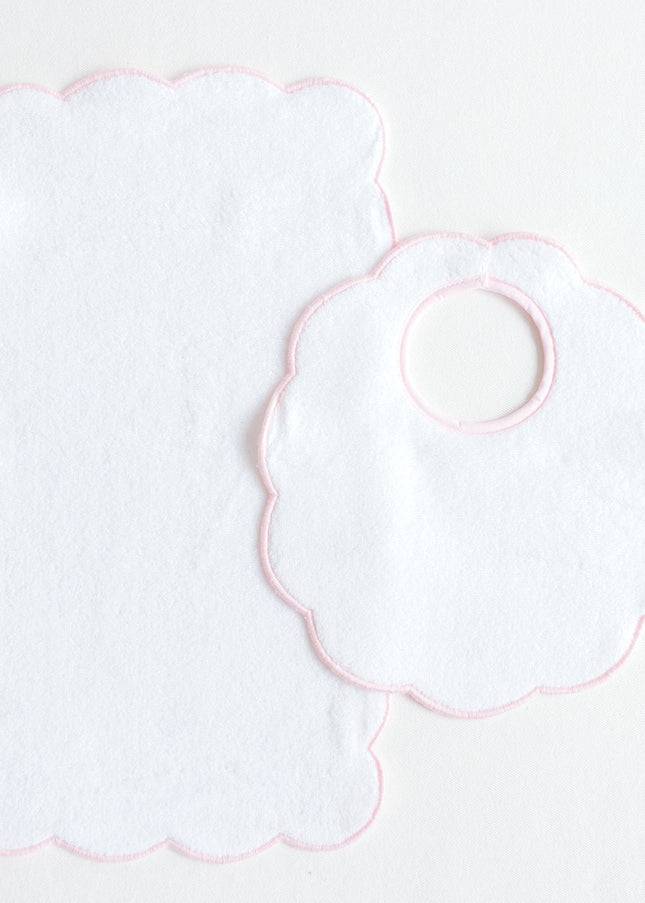 Terry Tots Bib & Burp Sets - Pink Scalloped Edge