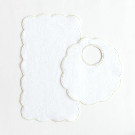 Terry Tots Bib & Burp Sets - Pink Scalloped Edge