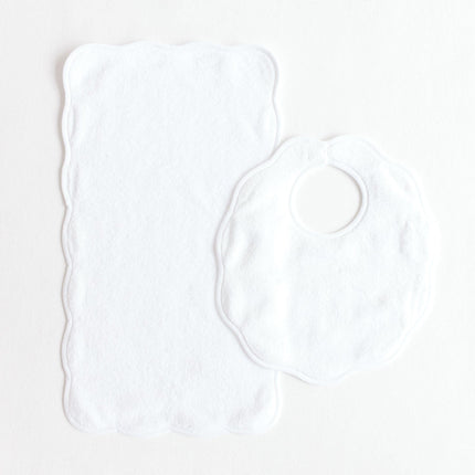 Terry Tots Bib & Burp Sets - Pink Scalloped Edge